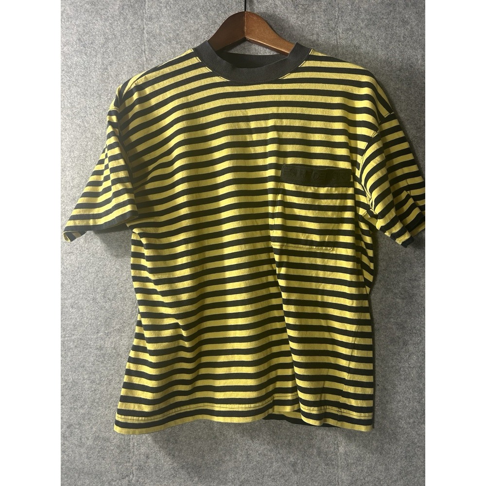 Vintage 1980s Esprit De Corp T Shirt Yellow Black Striped Pocket Tee Boxy Fit